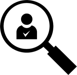 Line icon of a magnifying glass over a weekly calendar