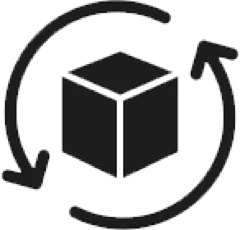 Line icon of a box circled by two arrows